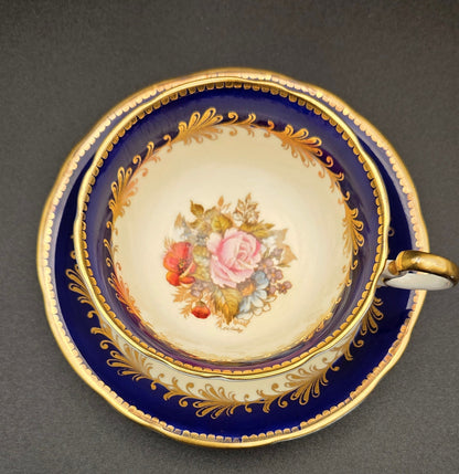 Vintage Aynsley England Fine Bone China Teacup & Saucer Set - Cobalt Blue & Gold POS Nerds
