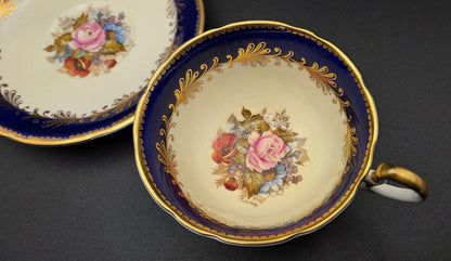 Vintage Aynsley England Fine Bone China Teacup & Saucer Set - Cobalt Blue & Gold POS Nerds