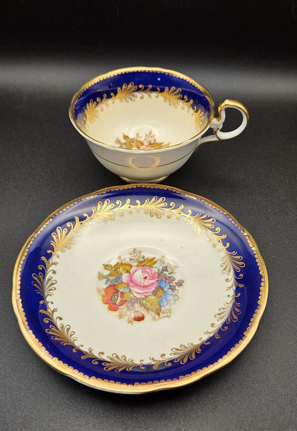 Vintage Aynsley England Fine Bone China Teacup & Saucer Set - Cobalt Blue & Gold POS Nerds