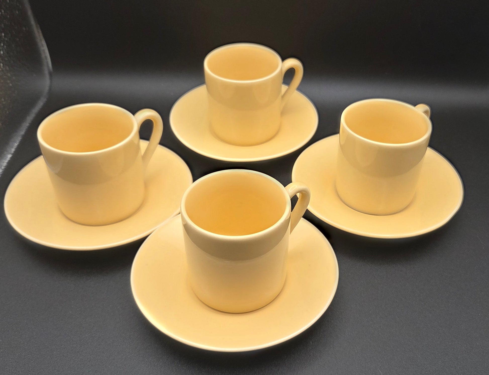 Vintage 1980s Korean OBO Pastel Yellow Espresso Cups & Saucers ~ Set of 4 POS Nerds