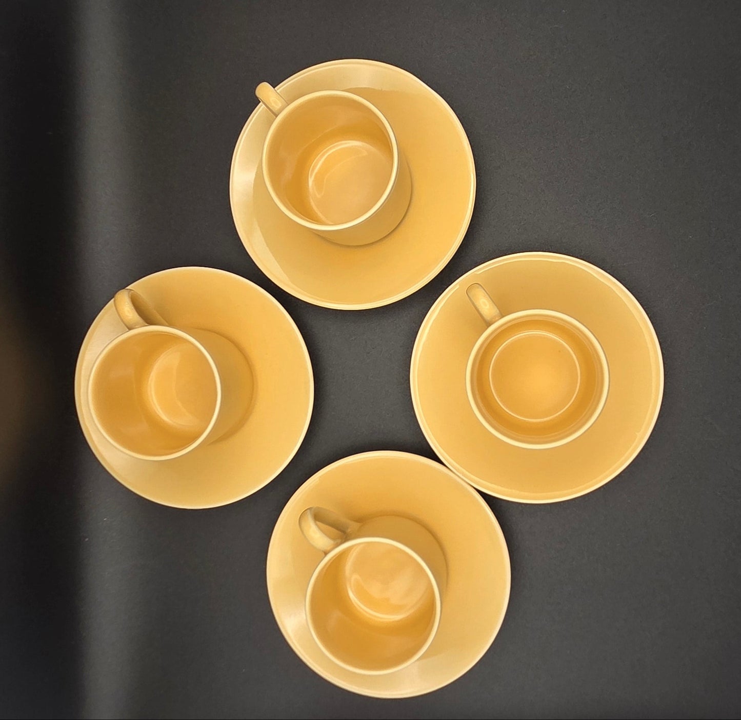 Vintage 1980s Korean OBO Pastel Yellow Espresso Cups & Saucers ~ Set of 4 POS Nerds