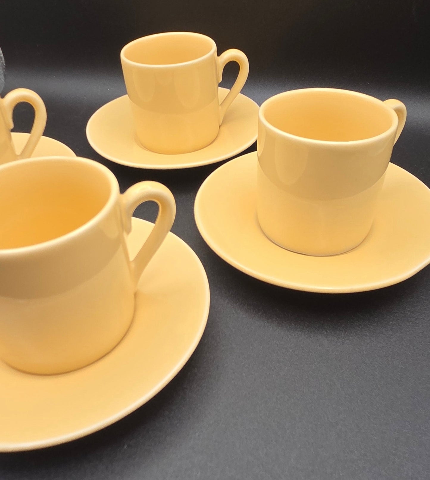 Vintage 1980s Korean OBO Pastel Yellow Espresso Cups & Saucers ~ Set of 4 POS Nerds