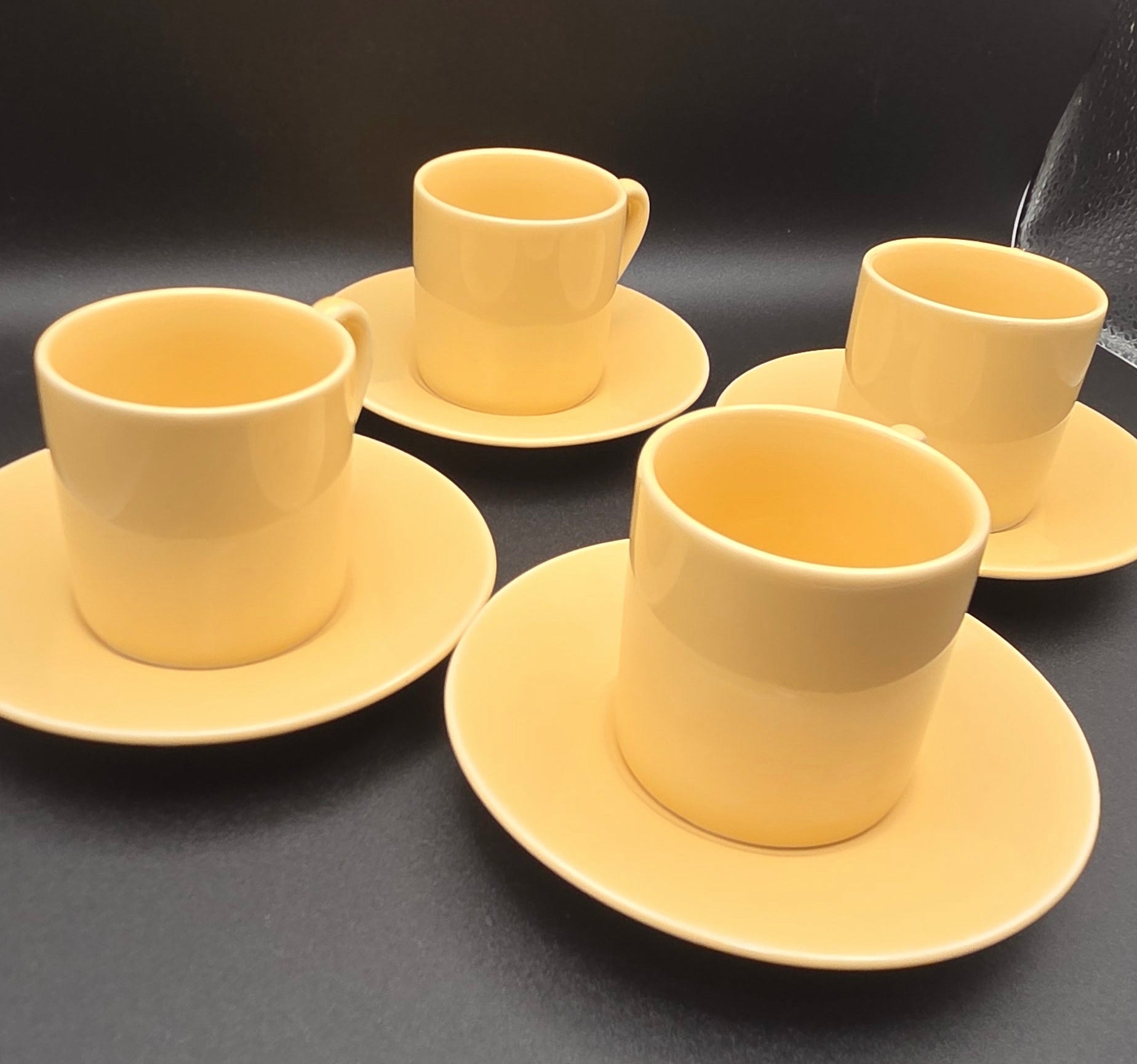 Vintage 1980s Korean OBO Pastel Yellow Espresso Cups & Saucers ~ Set of 4 POS Nerds