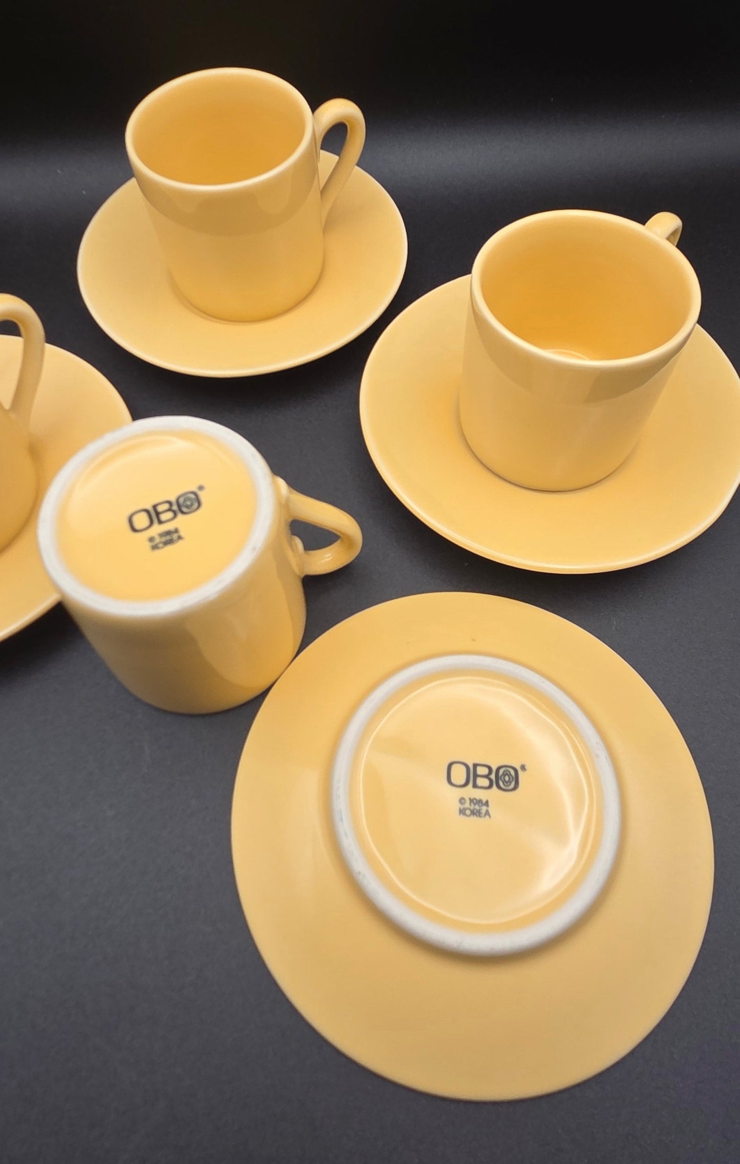 Vintage 1980s Korean OBO Pastel Yellow Espresso Cups & Saucers ~ Set of 4 POS Nerds