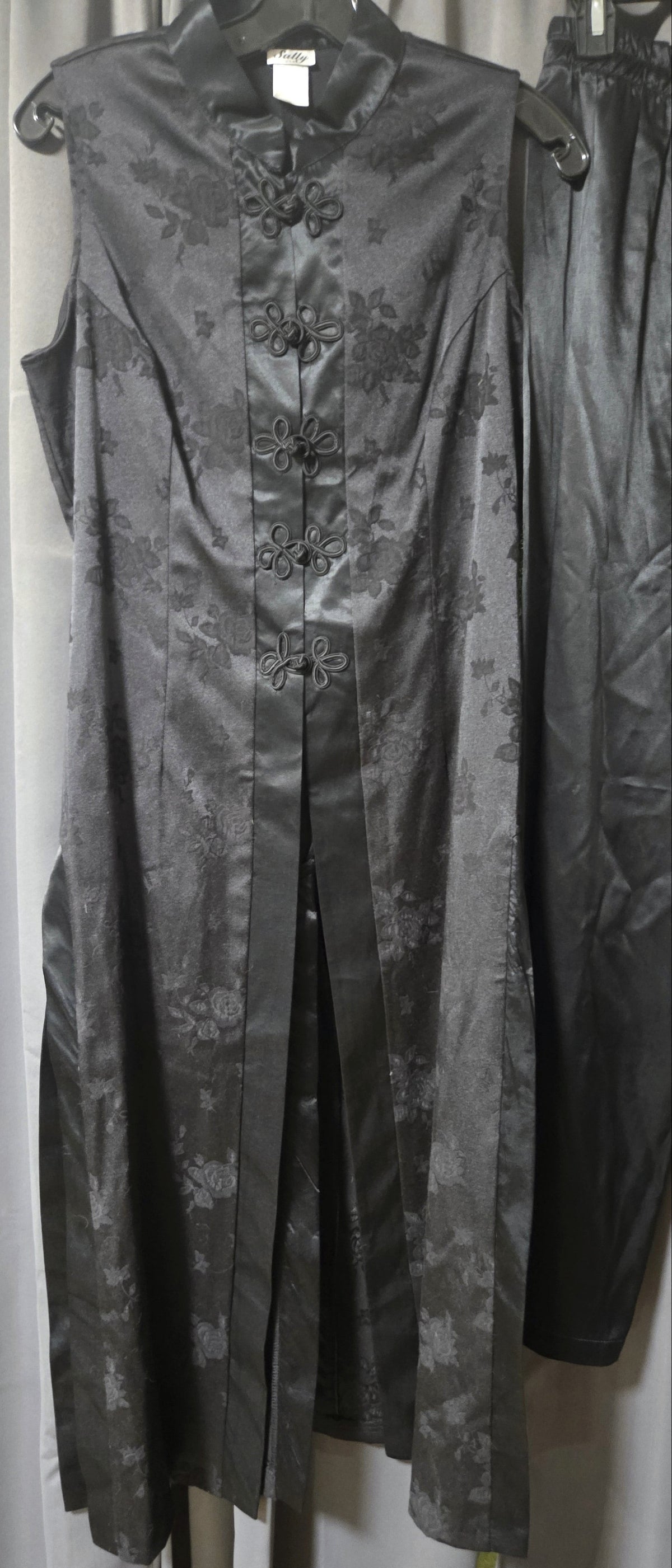 Vintage Sally USA Black Brocade Mandarin Collar Long Tunic & Pant Set Size L POS Nerds