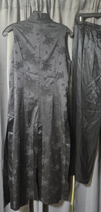Vintage Sally USA Black Brocade Mandarin Collar Long Tunic & Pant Set Size L POS Nerds