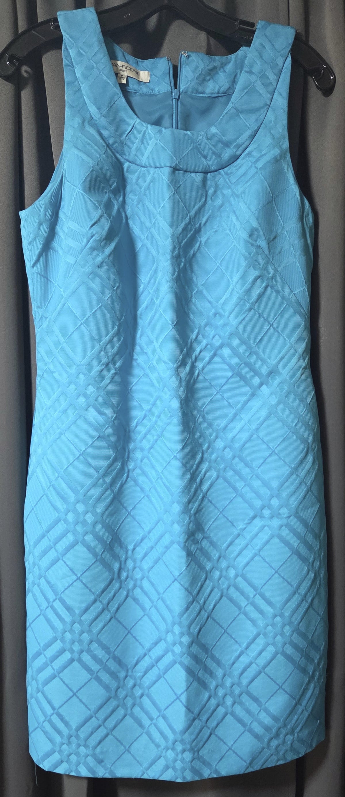 Vintage Evan-Picone Blue Textured Diamond Lattice Sheath Shift Dress-Size 8 POS Nerds