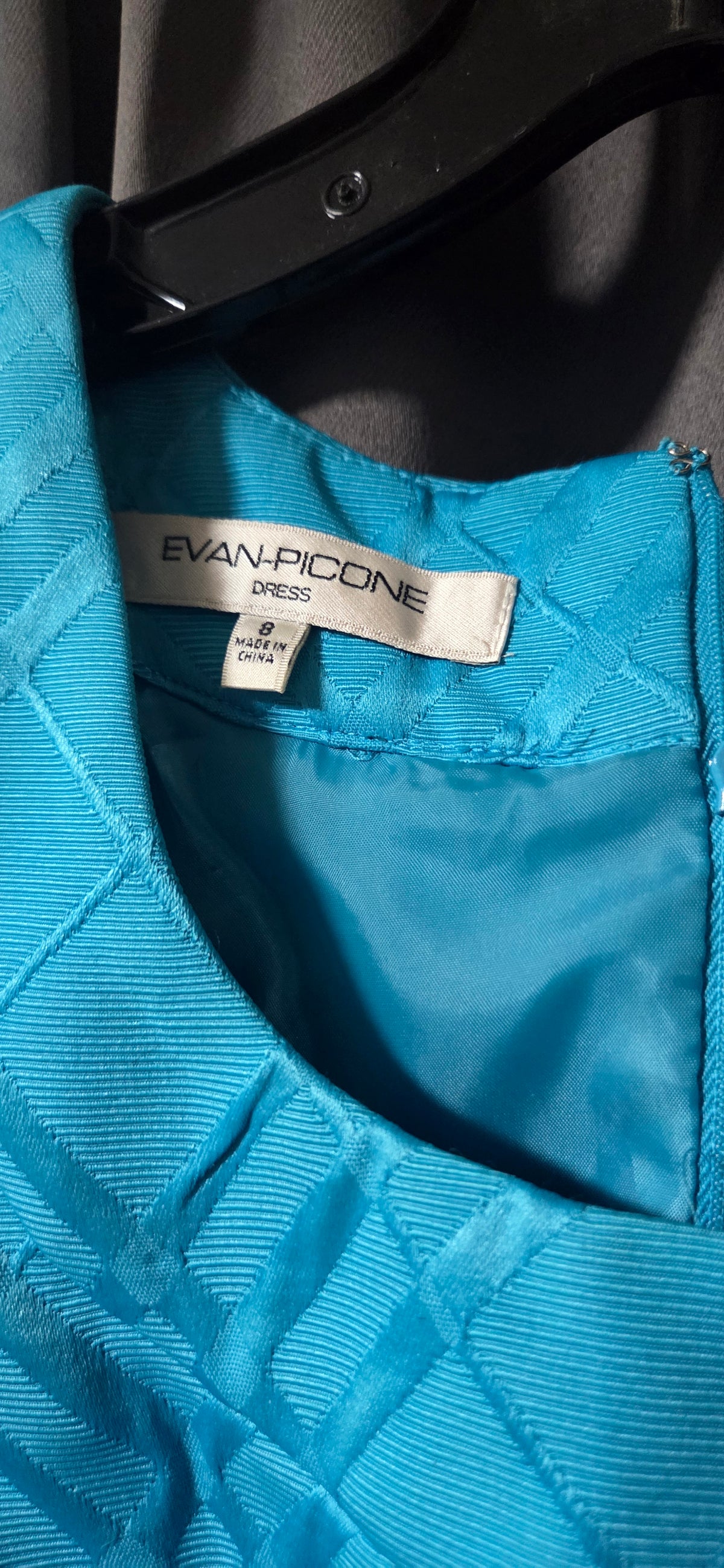 Vintage Evan-Picone Blue Textured Diamond Lattice Sheath Shift Dress-Size 8 POS Nerds