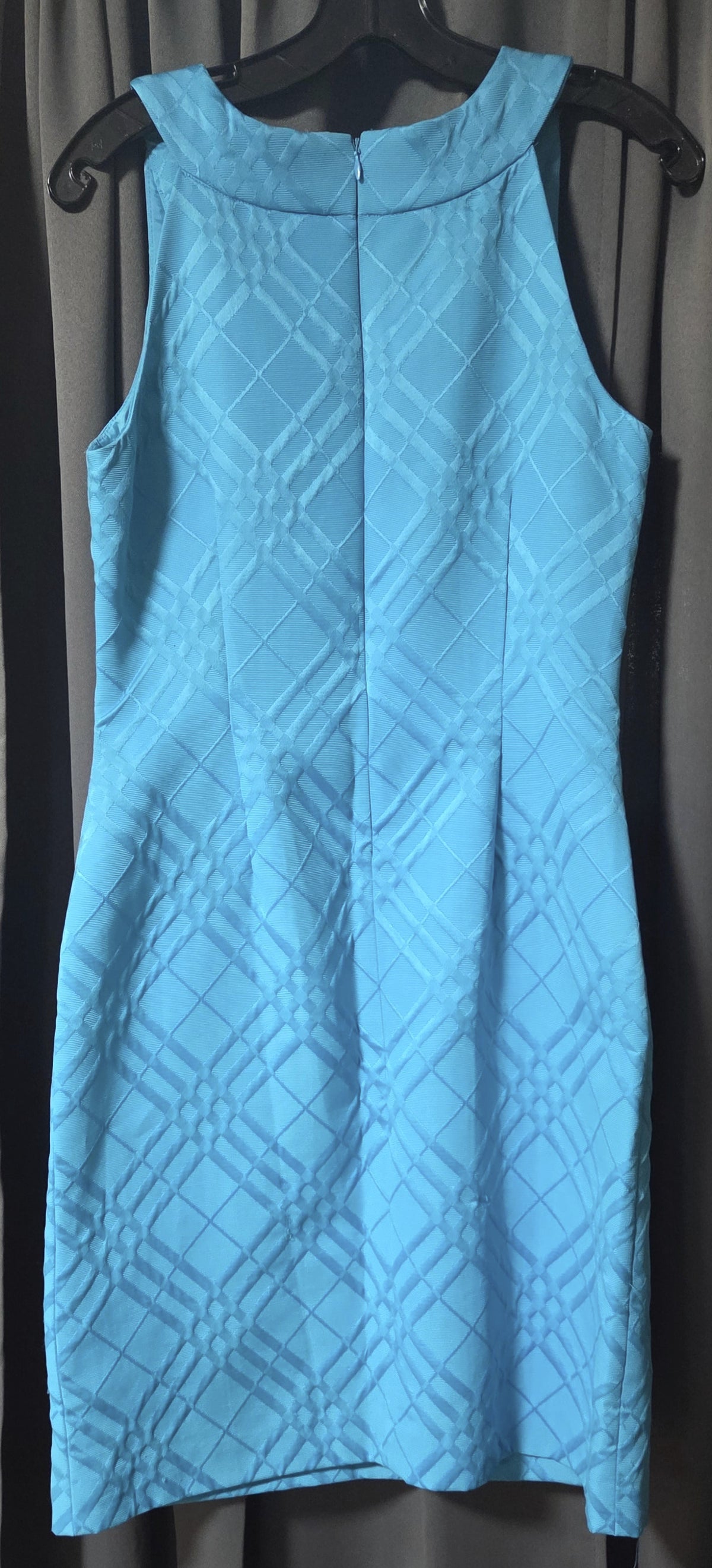 Vintage Evan-Picone Blue Textured Diamond Lattice Sheath Shift Dress-Size 8 POS Nerds