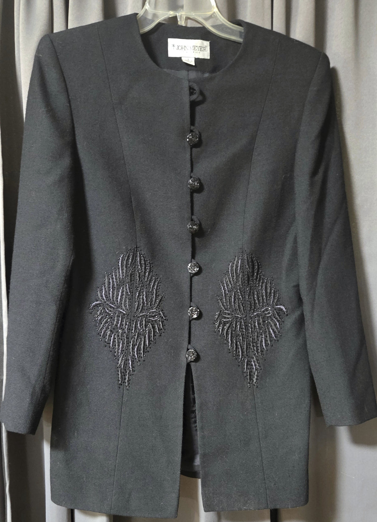 Vintage John Meyer Wool Black Blazer Beaded Sequin Jacket Women - Size 6 POS Nerds