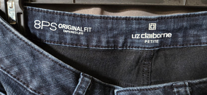 Liz Claiborne Petite Jeans Womens Original Fit Tapered Leg Blue Denim- 8PS POS Nerds