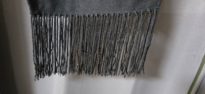 Vintage Black Evening Scarf Long Slender Beaded Fringe Stole Wrap Formal POS Nerds