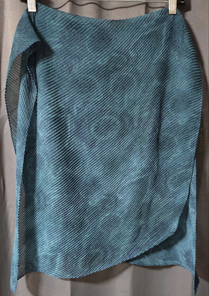 Vintage Teal Pleated Scarf Micro Pleat Paisley Print Lightweight Wrap Shawl POS Nerds