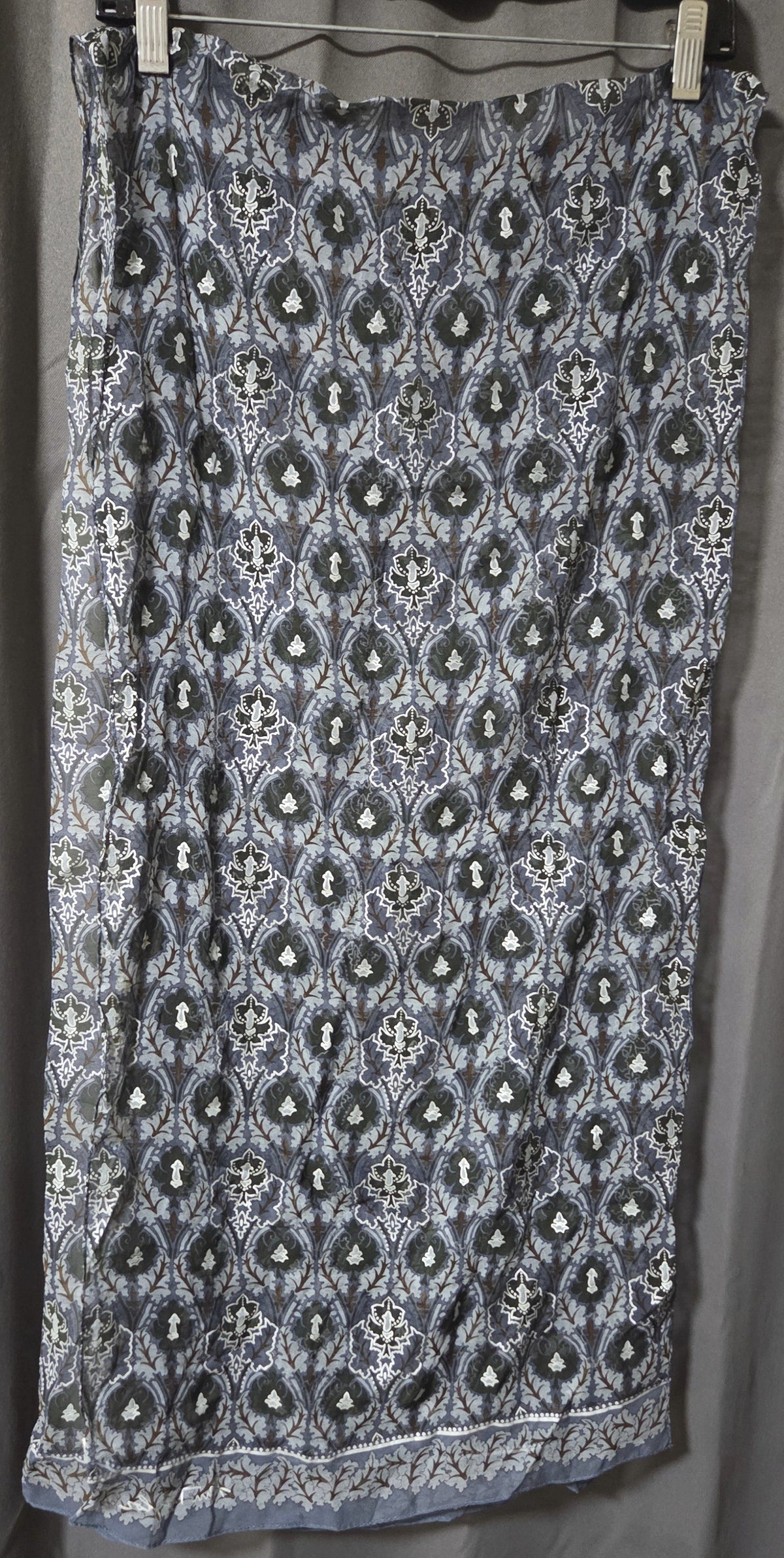 Vintage Blue Gray Damask Scarf Ornate Tapestry Print Lightweight Oblong Wrap POS Nerds