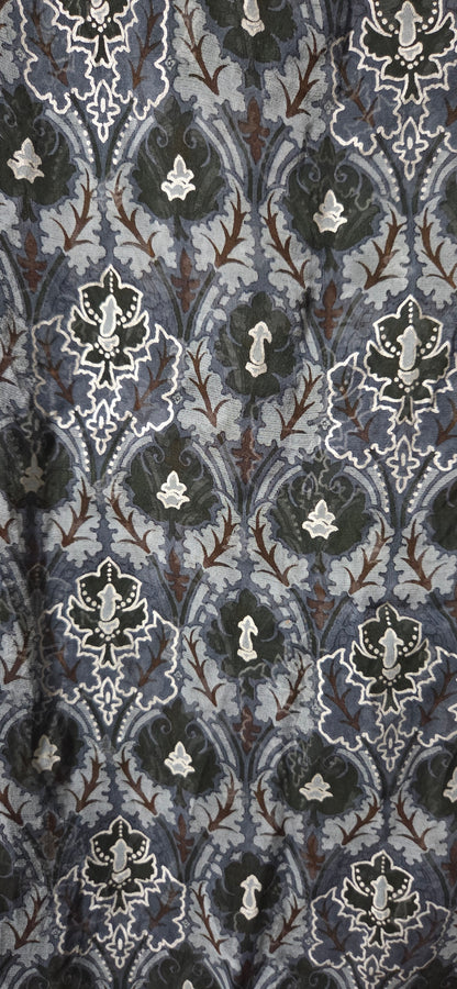 Vintage Blue Gray Damask Scarf Ornate Tapestry Print Lightweight Oblong Wrap POS Nerds