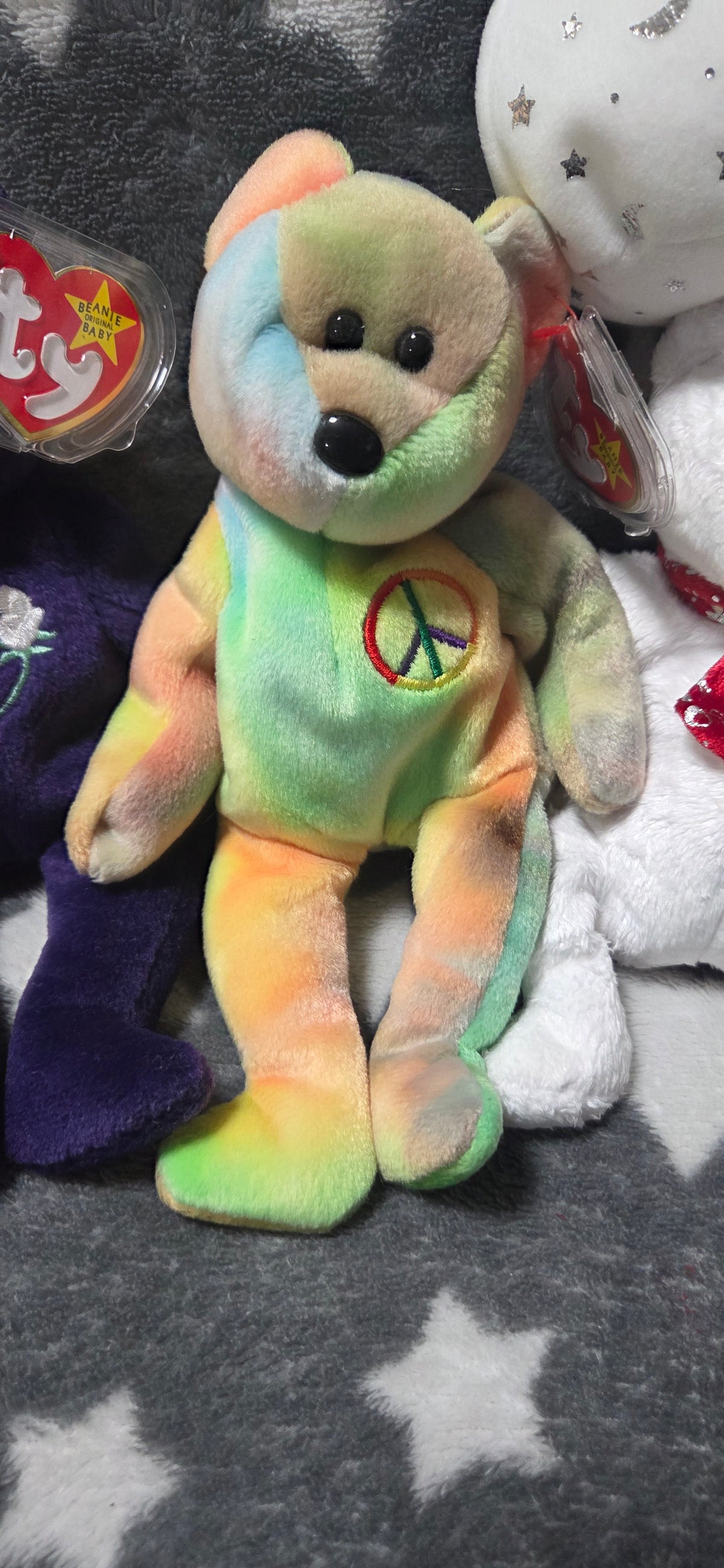 6-Vintage Ty Beanie Babies-Spooky, Princess, Peace, Millennium, Erin & 2000 Bear POS Nerds