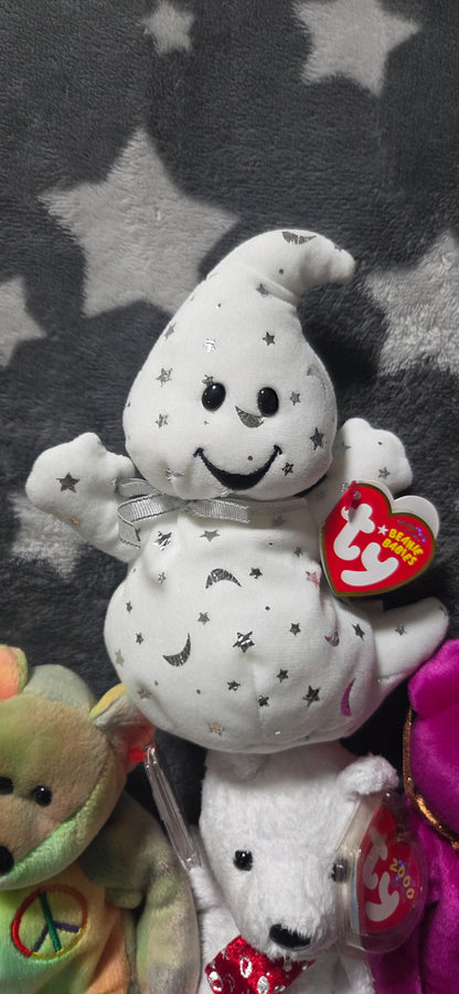 6-Vintage Ty Beanie Babies-Spooky, Princess, Peace, Millennium, Erin & 2000 Bear POS Nerds