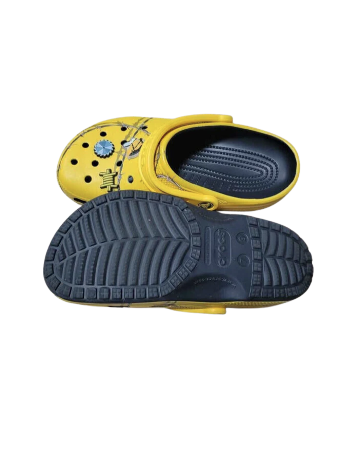 2018 Post Malone Barbed Wire Crocs Yellow Sz 7 Men ~ 9 Women X w/ Jibbitz