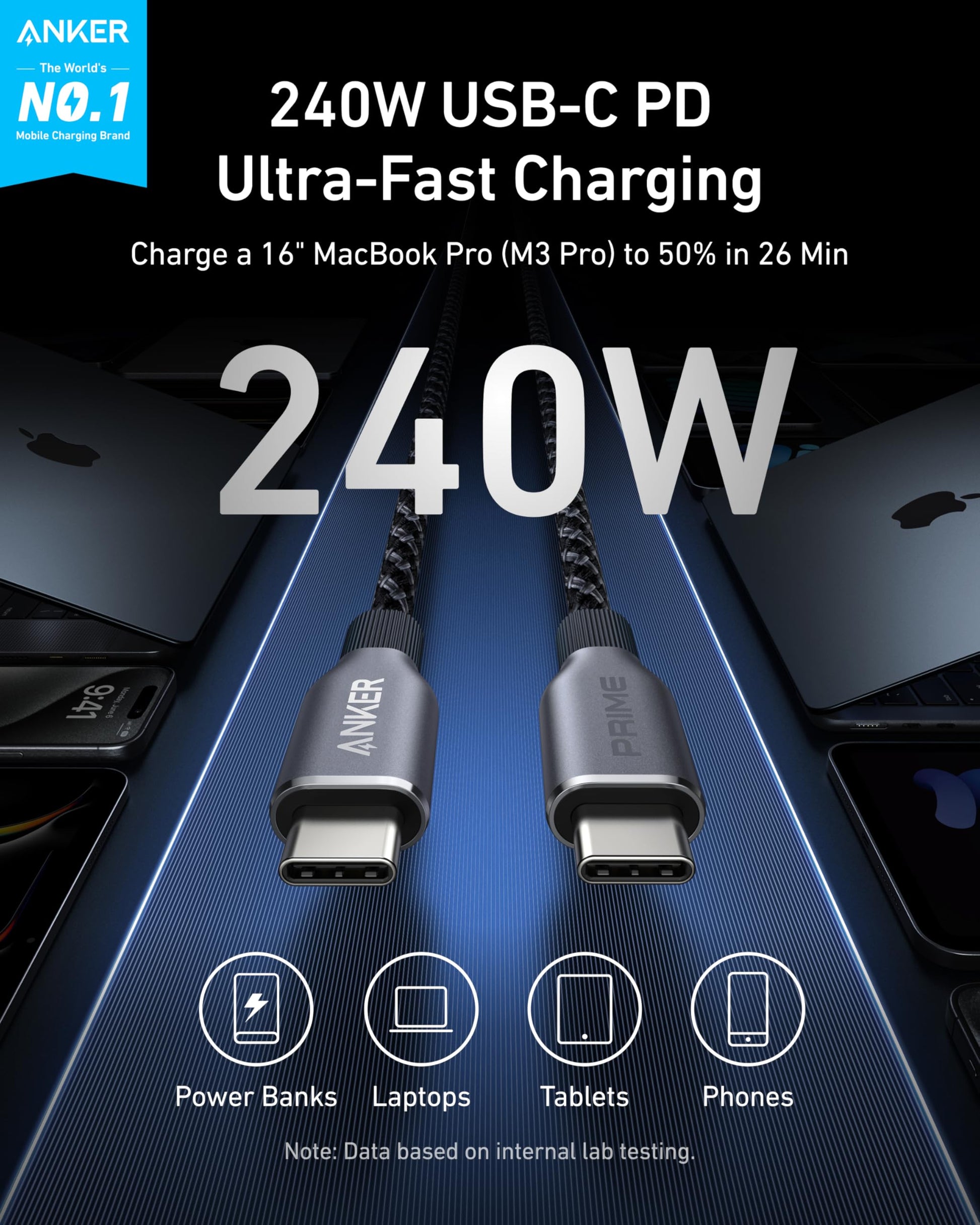 Anker Prime USB-C to USB-C Cable (240W, Upcycled-Braided) Anker