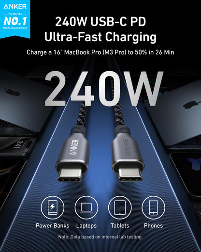 Anker Prime USB-C to USB-C Cable (240W, Upcycled-Braided) Anker