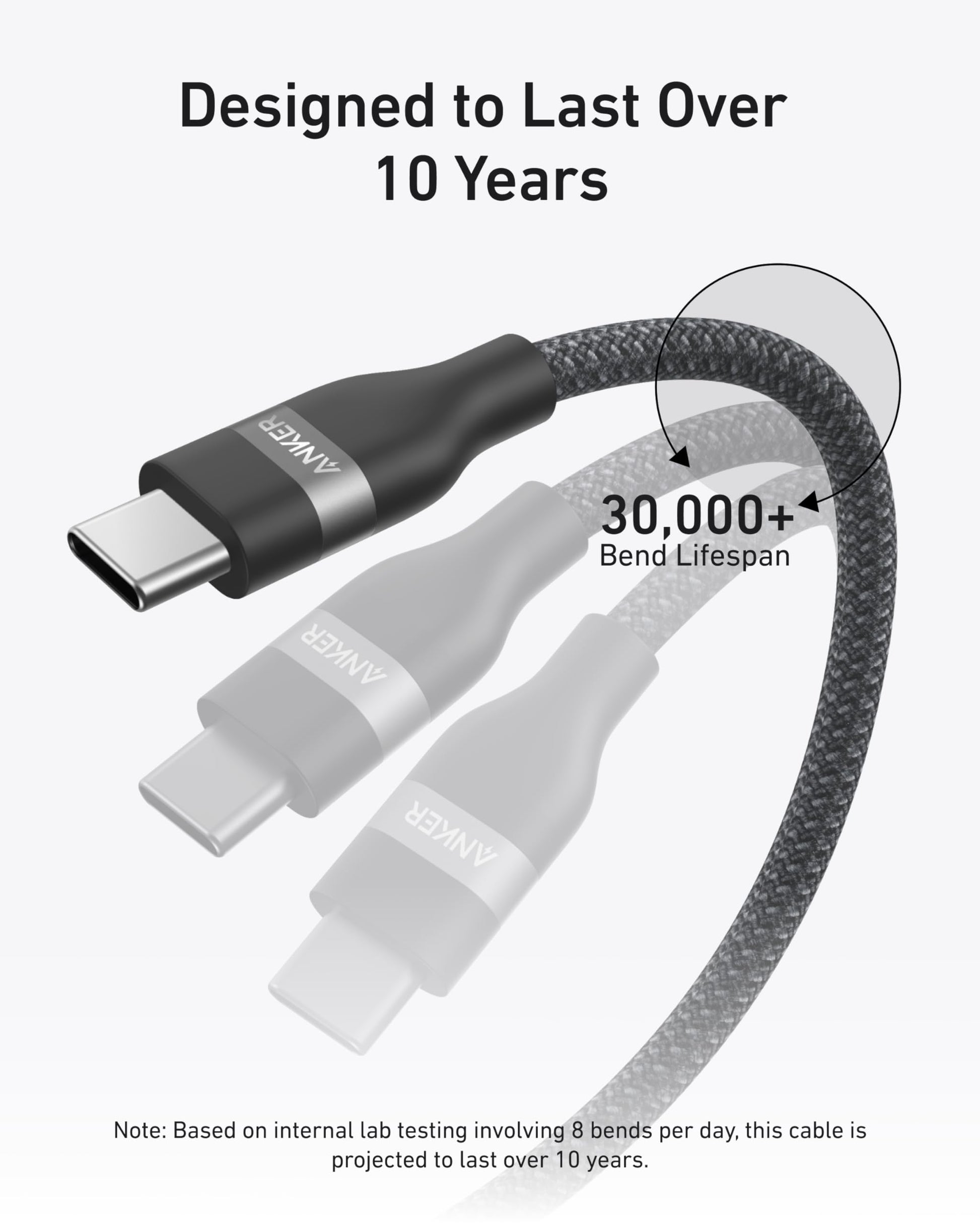 Anker USB-C to USB-C Cable (3 ft / 6 ft, 240W, Upcycled-Braided) Anker