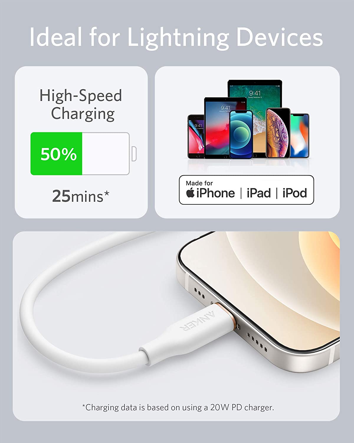 Anker <b>641</b> USB-C to Lightning Cable (Flow, 3 ft Silicone) Anker