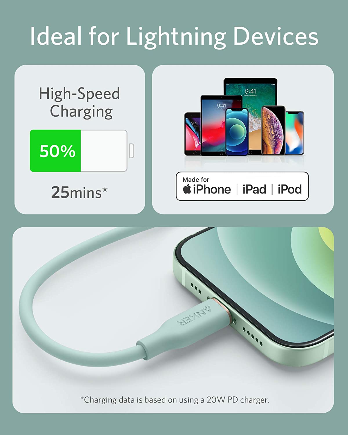 Anker <b>641</b> USB-C to Lightning Cable (Flow, 3 ft Silicone) Anker