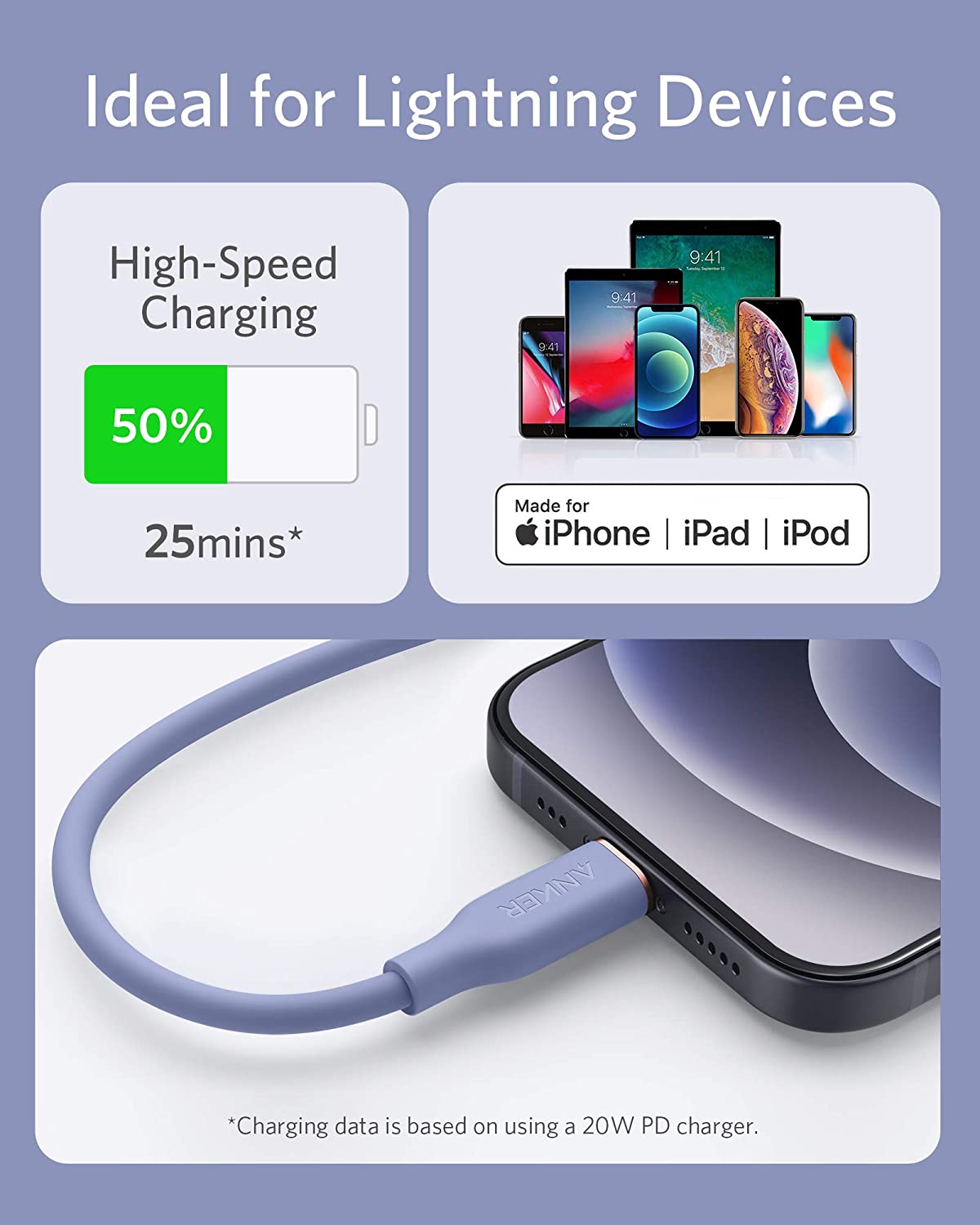 Anker <b>641</b> USB-C to Lightning Cable (Flow, 3 ft Silicone) Anker