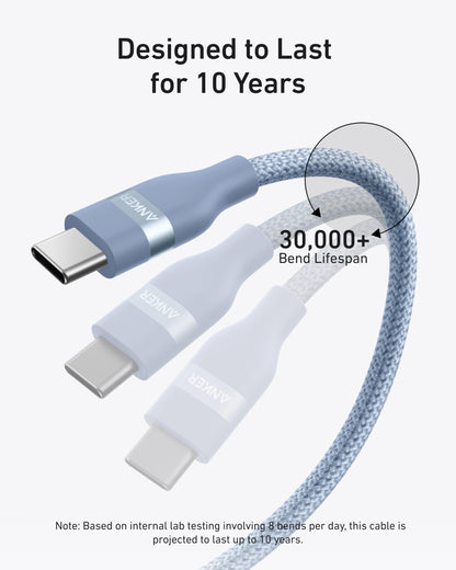 Anker USB-C to USB-C Cable (3 ft / 6 ft, 240W, Upcycled-Braided) Anker