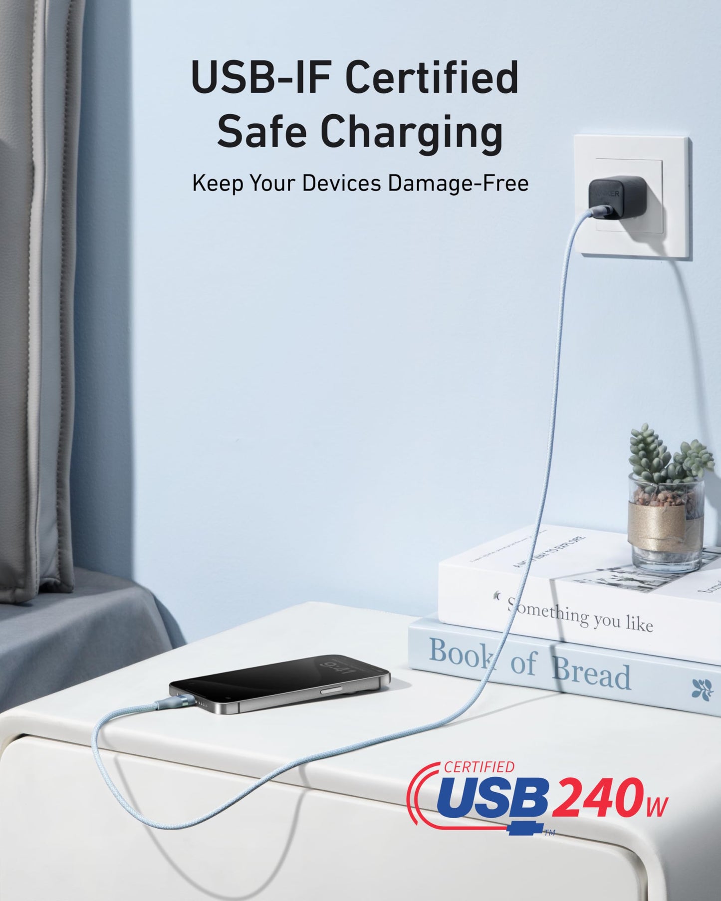 Anker USB-C to USB-C Cable (3 ft / 6 ft, 240W, Upcycled-Braided) Anker