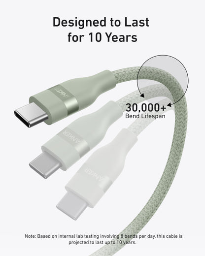 Anker USB-C to USB-C Cable (3 ft / 6 ft, 240W, Upcycled-Braided) Anker