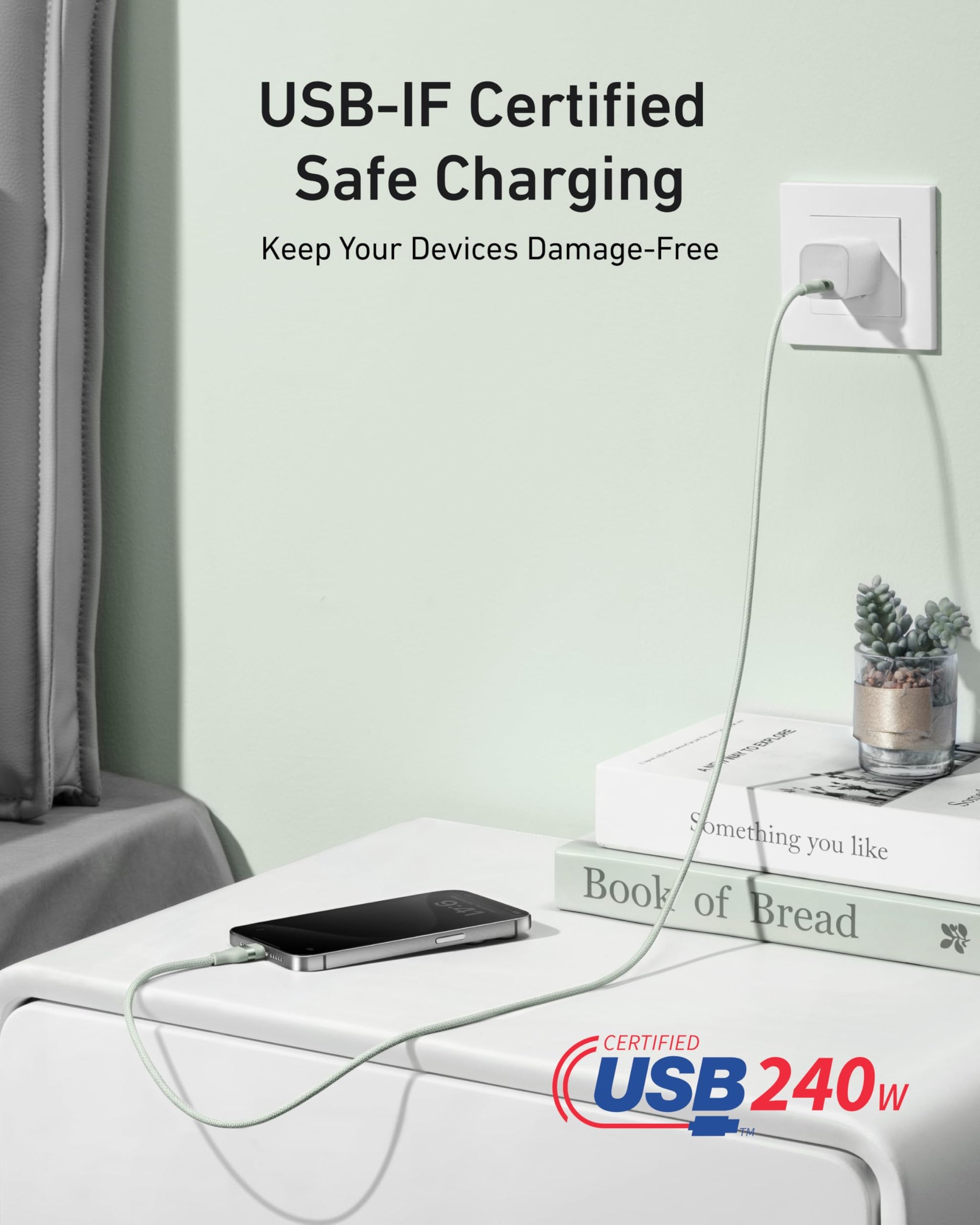 Anker USB-C to USB-C Cable (3 ft / 6 ft, 240W, Upcycled-Braided) Anker