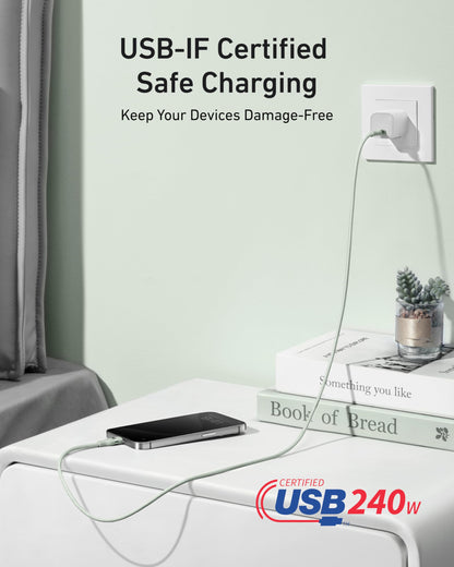 Anker USB-C to USB-C Cable (3 ft / 6 ft, 240W, Upcycled-Braided) Anker