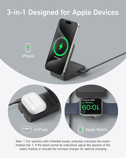Anker MagGo Wireless Charging Station (Foldable 3-in-1) Anker