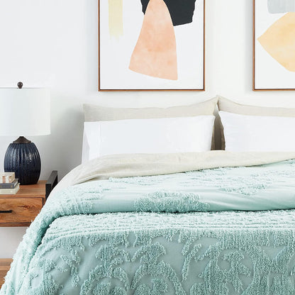 Beatrice Home Fashions Medallion Chenille Bedspread~ 100% Cotton ~ Queen ~ Blue POS Nerds