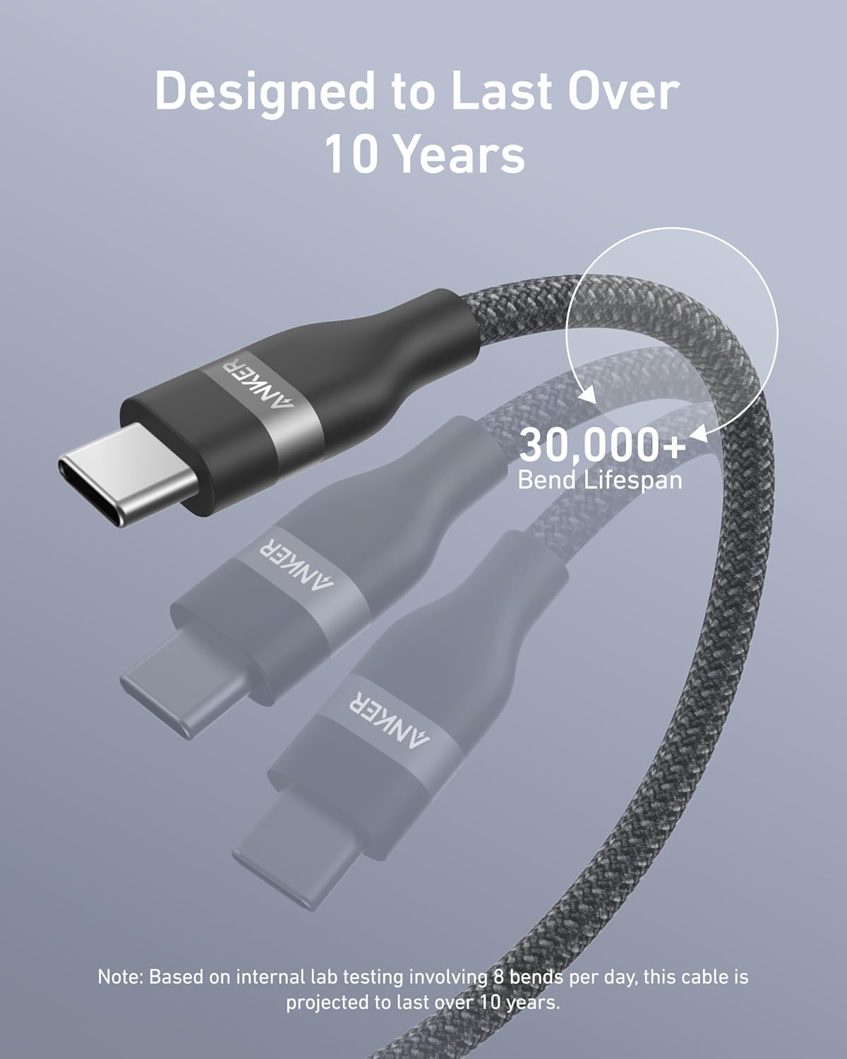 Anker USB-C to USB-C Cable (3 ft / 6 ft, 240W, Upcycled-Braided) Anker