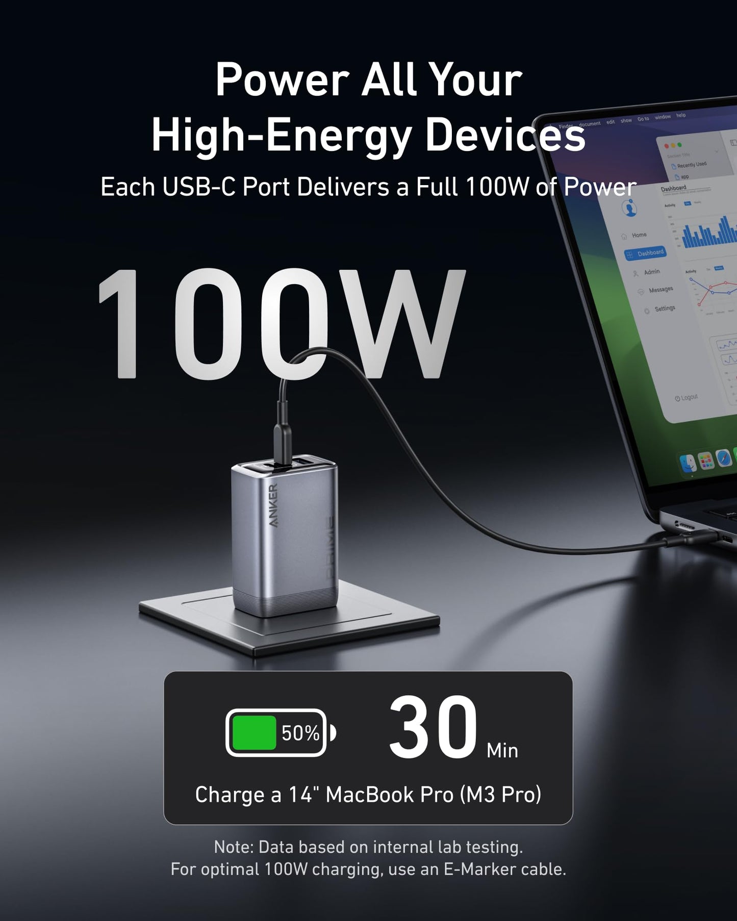 Anker Prime Charger (100W, 3 Ports, GaN) Anker