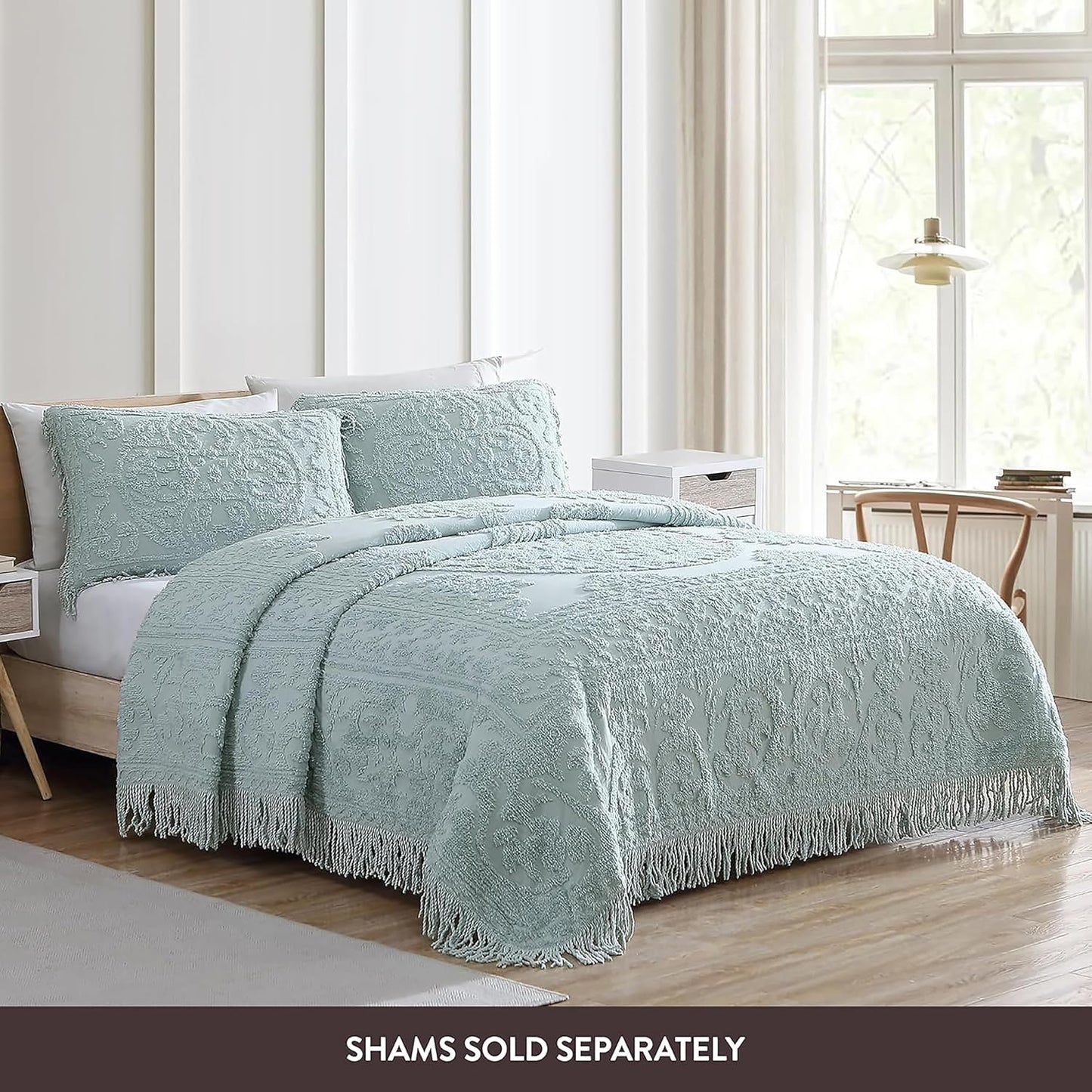 Beatrice Home Fashions Medallion Chenille Bedspread~ 100% Cotton ~ Queen ~ Blue POS Nerds