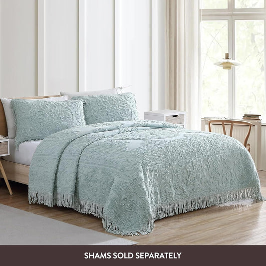 Beatrice Home Fashions Medallion Chenille Bedspread~ 100% Cotton ~ Queen ~ Blue POS Nerds