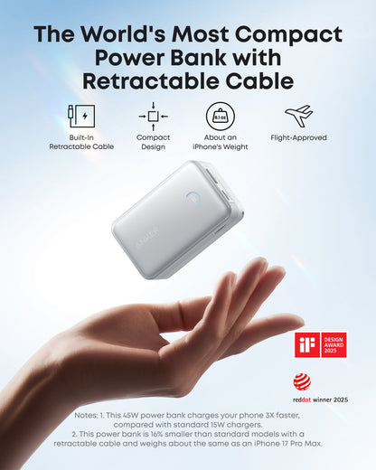 Anker Nano Power Bank (10K, 45W, Built-In Retractable USB-C Cable) Anker