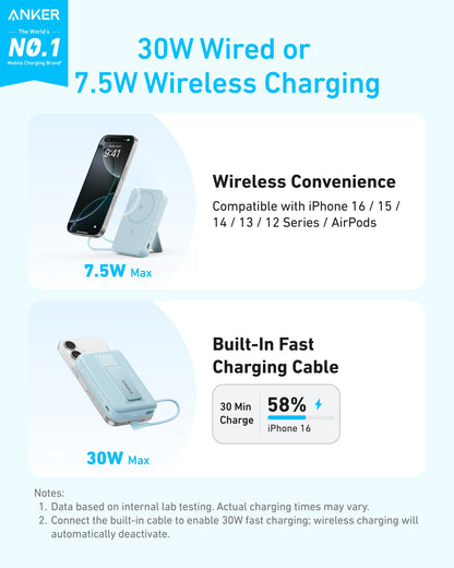 Anker Zolo Magnetic Power Bank (10K, 30W, Built-in USB-C Cable) Anker