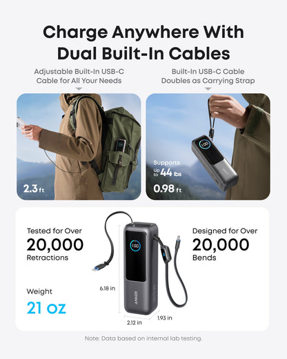 Anker Laptop Power Bank (25K, 165W, Built-In and Retractable Cables) Anker
