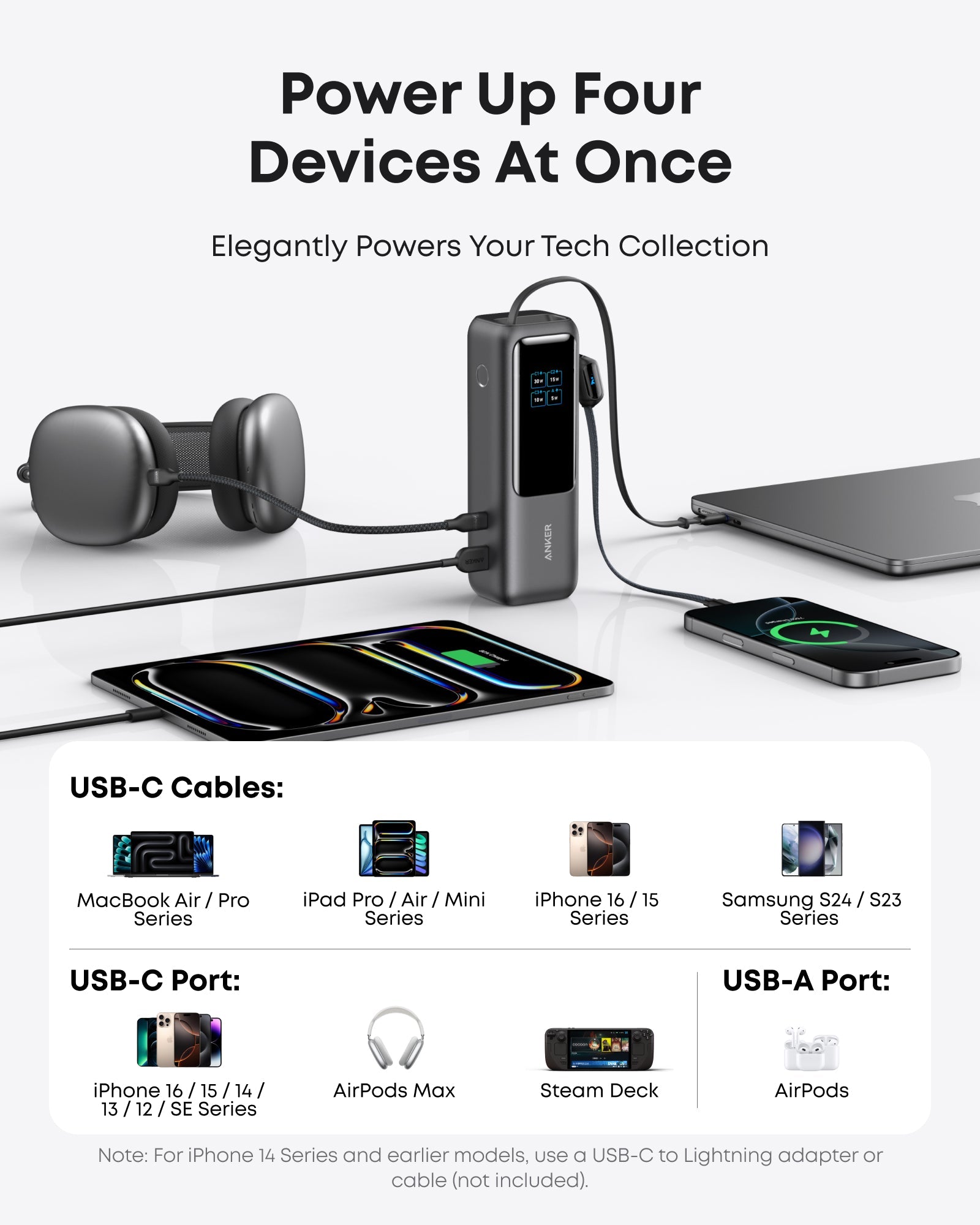 Anker Laptop Power Bank (25K, 165W, Built-In and Retractable Cables) Anker