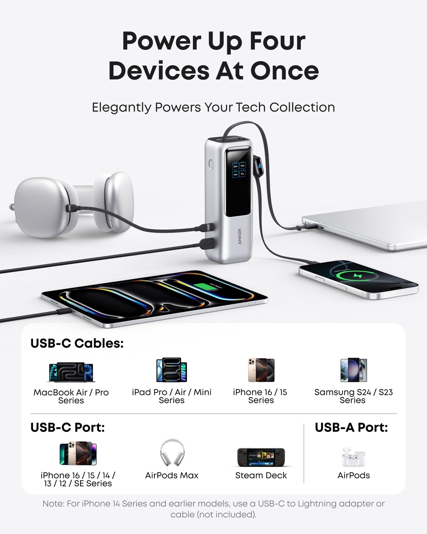 Anker Laptop Power Bank (25K, 165W, Built-In and Retractable Cables) Anker