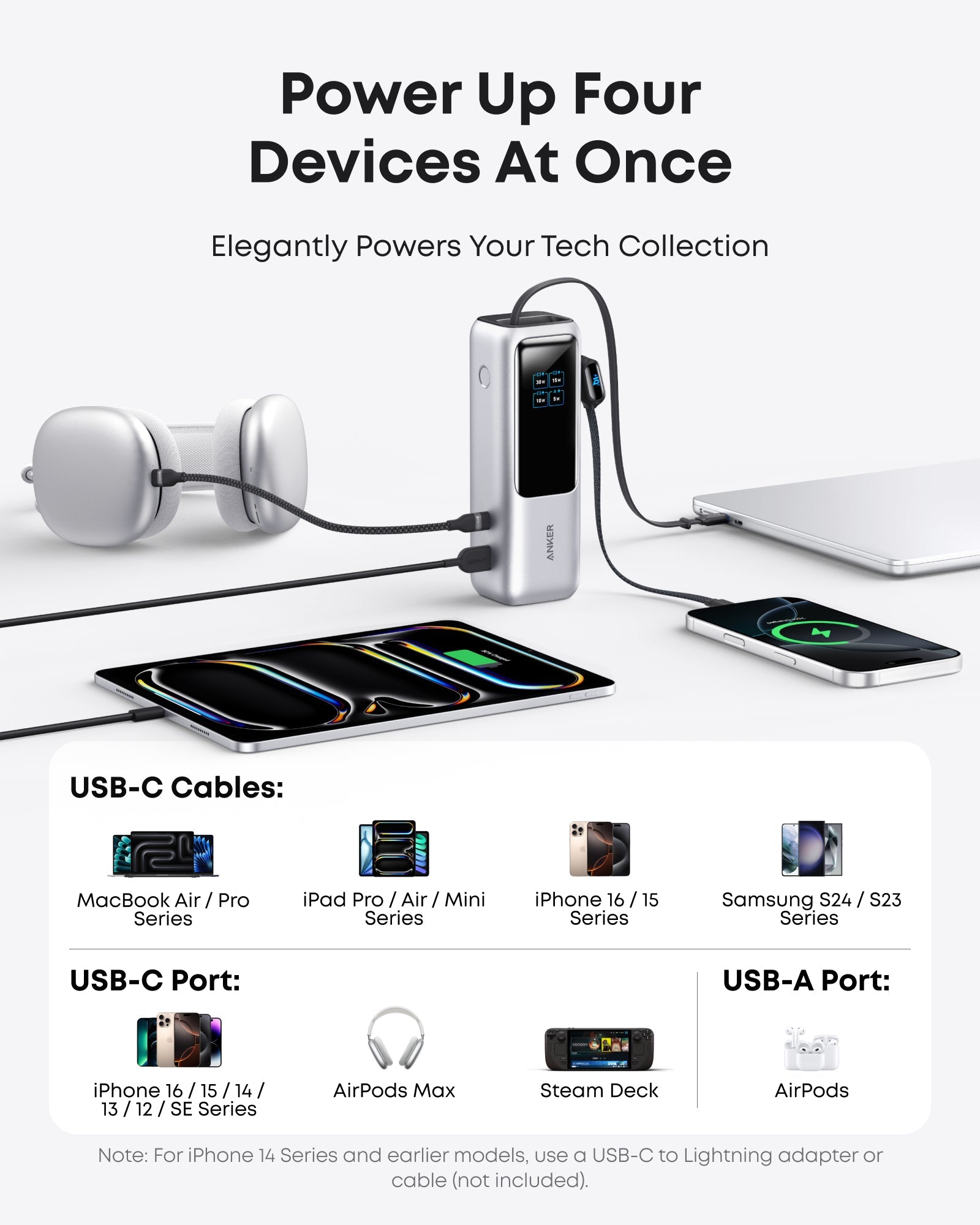 Anker Laptop Power Bank (25K, 165W, Built-In and Retractable Cables) Anker