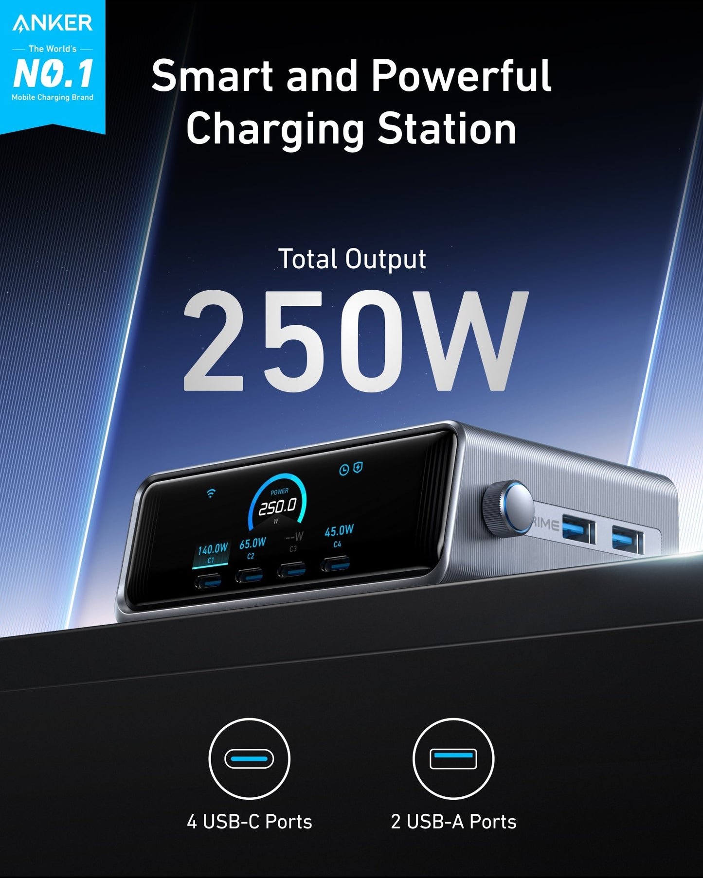 Anker Prime Charger (250W, 6 Ports, GaNPrime) Anker