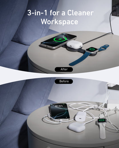 Anker MagGo Wireless Charging Station (3-in-1, Foldable Pad) Anker