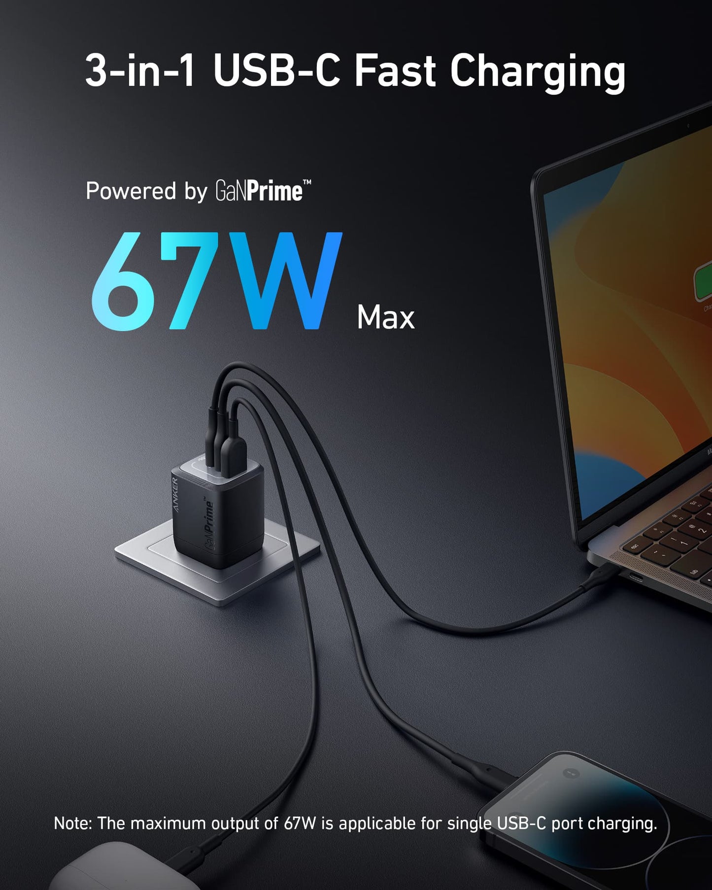 Anker Prime 67W GaN Wall Charger (3 Ports) Anker