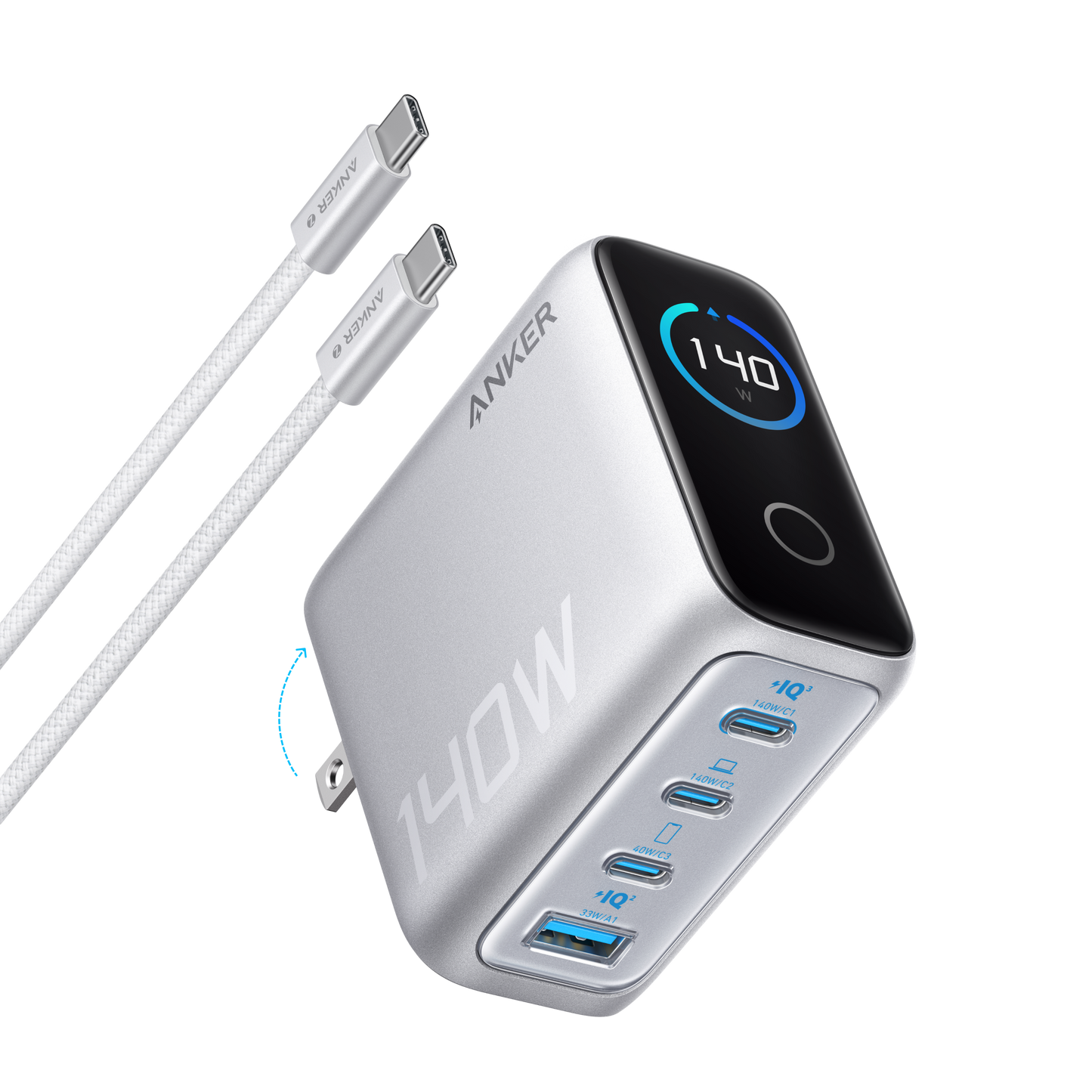 Anker Charger (140W, 4-Port, PD 3.1) with USB-C Cable Anker