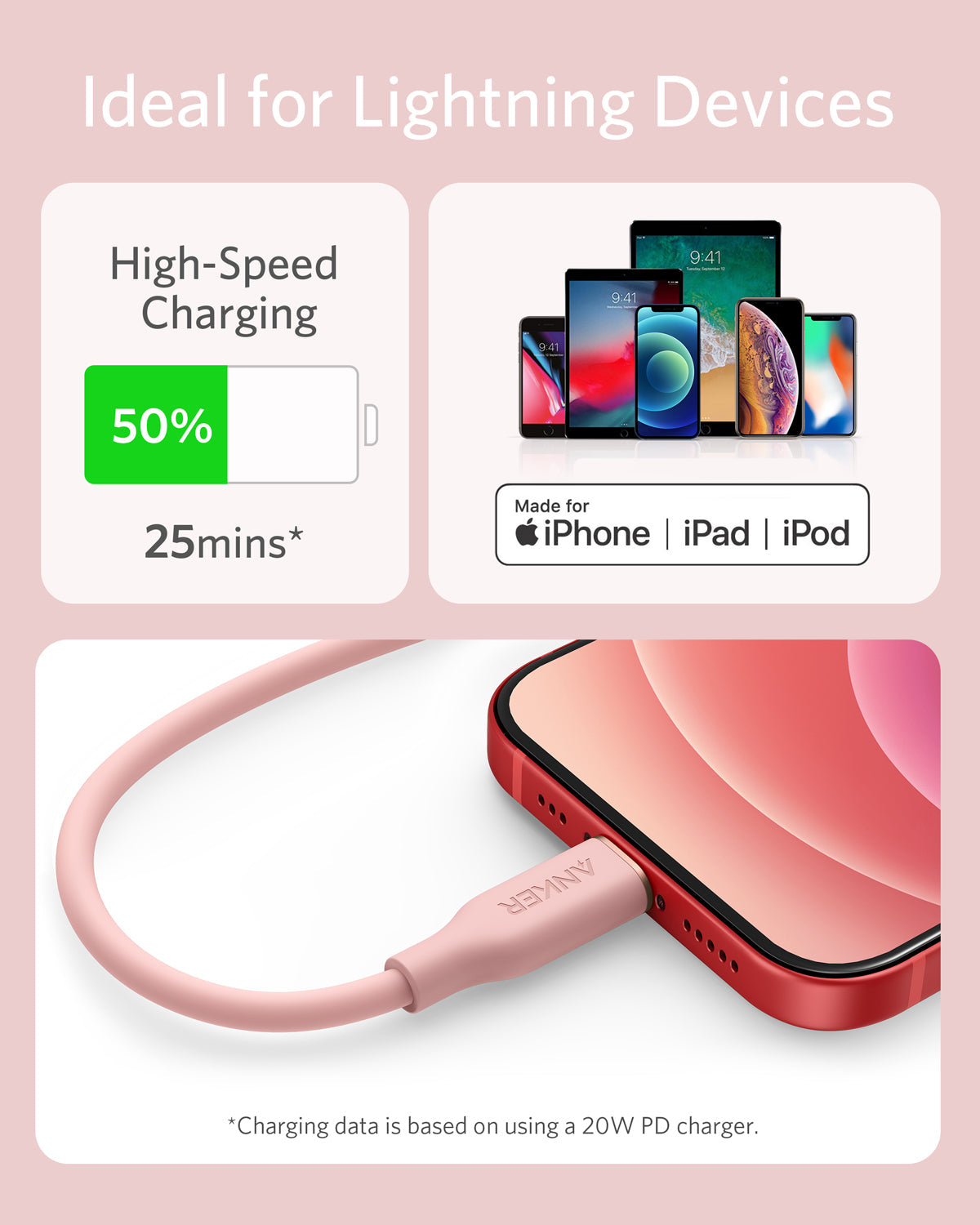 Anker <b>641</b> USB-C to Lightning Cable (Flow, 3 ft Silicone) Anker